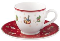Villeroy & Boch Toy's Delight Tasse à moka / expresso avec soucoupe - 70 ml - Vaisselle à expresso de Noël en porcelaine dure - Blanc/rouge - Ronde