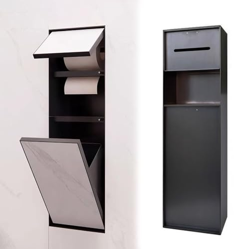 Vibeo Portarrollos Empotrable Portarrollos de Papel Higiénico Empotrado con Cubo de Basura, Dispensador de Nicho para Inodoro Alicatable, Porta Rollos de Papel Higiénico Oculto