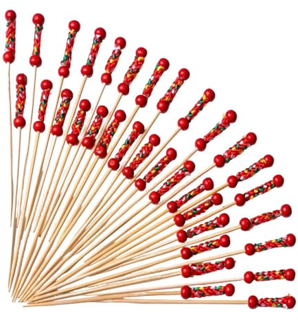 Picas de cóctel genéricas | con perla y cuerda, juego de 100 piezas | Aperitivos de 11,9 cm | para , boda, tabla de embutidos, bebidas, frutas y postre