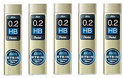 Pentel Ain Mechanical Pencil Leads 0.2mm HB, 5 Pack/total 100 Leads Value Set