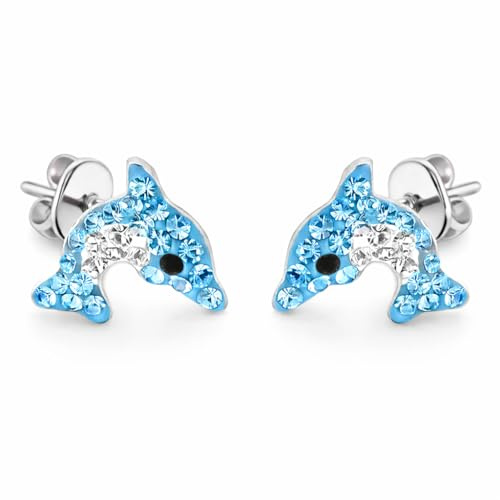 FIVE-D Kinder Ohrringe Delfin aus Kristall 925 Sterling Silber im Schmucketui