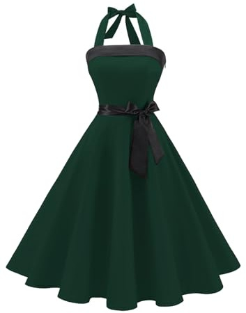 Timormode – Vestido de cóctel sexy, retro, vintage, para mujer, diseño de los años 40, 50 y 60, estilo Rockabilly, con escote A- Vert Foncé L