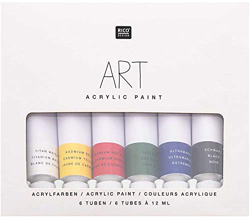Rico Design Art Künstler Acrylfarben-Set Basic - 6 Farben je 12 ml Tuben - Malfarbe für Anfänger, Profikünstler, Kinder & Erwachsene