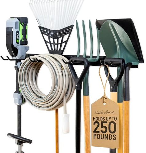 StoreYourBoard 36 Garage Tool Organizer Wall Mount | Garden Tool Organizer System | Heavy Duty Garden Tool Storage Rack for Yard Tools Rakes Shovels 250lbs Garage Organization | 4 PVC Coated Hooks