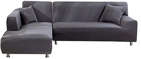 ele ELEOPTION Sofa Überwürfe elastische Stretch Sofa Bezug 2er Set 3 Sitzer für L Form Sofa inkl. 2 Stücke Kissenbezug (Grau 4)