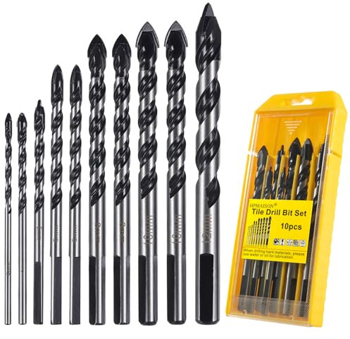 HPMAISON Tile Drill Bit, 10PCS Professional Tungsten Carbide Drill Bit for Ceramic Tile, Porcelain, Brick, Granite Marble, Glass, Cement, Plastic, Wood 3/4/5/6/6/8/8/10/10/12mm