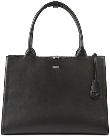 Socha Laptoptasche Damen/Aktentasche Frauen/Designertasche mit Tragegurt - Elegant - Leder - Diamond Edition - 15 Zoll Black Slim Fit