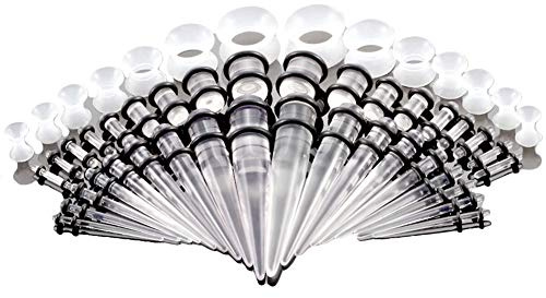 vogem 50 Stück Ohr Stretching Kit 14G-00G/1.6mm-12mm Acryl Dehnstab Taper Plugs Silikon Ohr Tunnels Ear Stretching Kit Ohr Dehnstäbe Tunnel Set Damen Herren