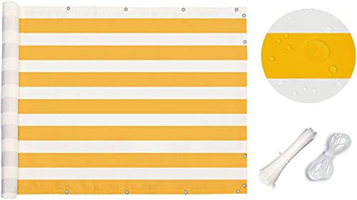 Momooda Balkon Sichtschutz Balkonabdeckung Balkonverkleidung Sonnenschutz Zaun Blickdichte Windschutz UV-Schutz Nylon Kabelbinder und Kordel,Gelb und Weiß Streifen 0.75x4m