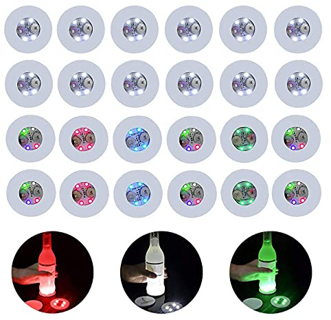 LED-Untersetzer,24 Stück LED-Flaschenlichter,Getränkehalter,Becheruntersetzer,Lichter für Bier,Wein,Glas,Getränkematte,Zuhause,Blinkendes Licht für Party,Hochzeit,Bar