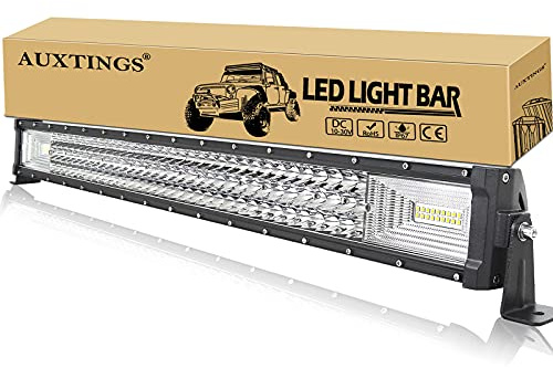 AUXTINGS 32 Zoll 82 cm 405W Gerade LED Lichtstange 7D-Objektiv Spot Flut Kombi Strahl Triple Reihe LED Arbeitstauchlichter für auto Straße ATV AWD SUV 4WD 4x4 Pickup, 12V 24V wasserdicht 6000K