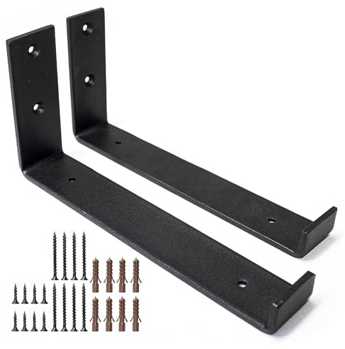 Top Notch Home and Living Heavy Duty Metal Shelf Brackets | Steel Bracket for Wooden Wall Shelves | Support 40kgs | Hardwearing | Incl Fixtures & Fittings (Black, Pack of 2 Up Brackets)