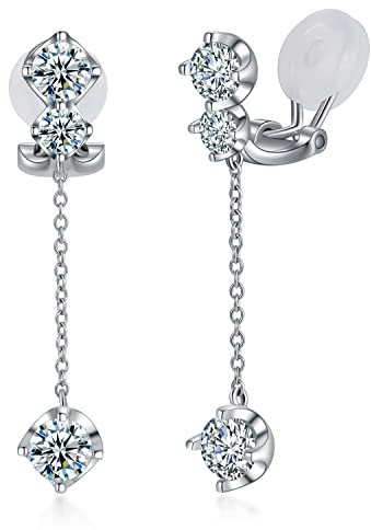 PHNIBIRD Ohrclips Damen ohne Ohrlöcher Quaste Ohrhänger Ohrringe Lange Baumeln Clip mit Zirkonia Hochzeit Ohrringe Für Frauen Braut Geschenke für Frauen