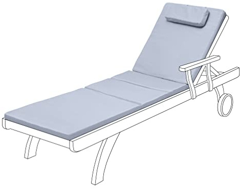 Gardenista Liegenauflage mit Kopfstütze, Auflage für Gartenliege | Polsterauflage für Sonnenliege | Wasserabweisend Strandliege | Auflagen für Deckchair Bezug abnehmbar 207 x 59 x 5 cm (Grau)
