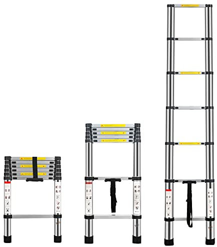 Multibao 6.56FT / 2M Telescopic Ladder Aluminium Loft 2.0M Telescoping Ladders Portable Extendable Multi Purpose DIY Tools Max Load 150kg(330lb)