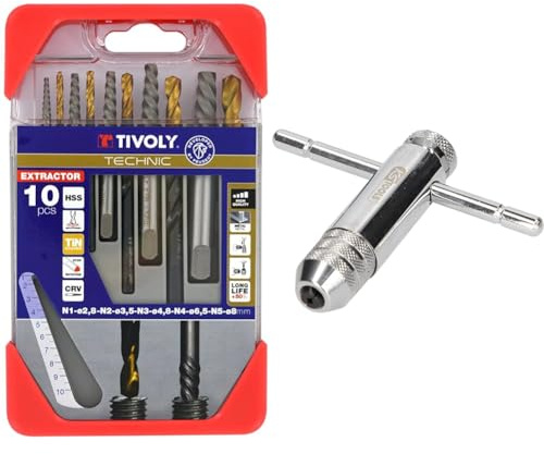 Tivoly 11901170052 Coffret Clipster Forets avec Extracteur pour extraire les goujons/vis cassées, Gris, Set de 10 Pièces & KS Tools 331.0660 Porte taraud réversible à cliquet M3,0 10