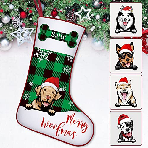 Skartam Hunde-Weihnachtsstrümpfe, personalisierbar, Büffelkaro, Weihnachtsstrümpfe mit Namen für Weihnachten, Urlaub, Familie