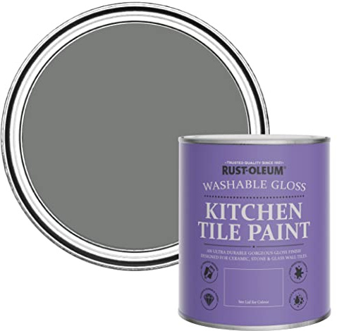 Rust-Oleum Grey Water-Resistant Kitchen Tile Paint in Gloss Finish - Torch Grey 750ml