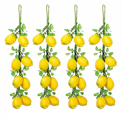 Bonlting 4 Pcs Artificial Plastic Hanging Lemon String Fake Fruit Vegetable String Model Garland Lifelike Fruit Hanging Ornament for Home Kitchen Farm Party Wall Decoration