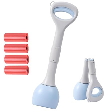 kuivoo Pelle à déjections canines pour animaux de compagnie, 48 cm de long manche avec sacs à déjections canines, pelle à déjections canines avec ressort hautement élastique pour ramasser facilement
