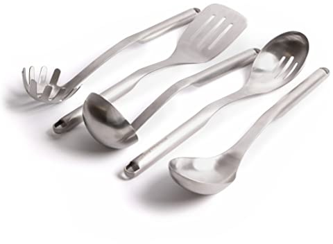 Bundle of KitchenAid Premium Stainless Steel Slotted Food Turner + Slotted Spoon + Basting Spoon + Ladle + Pasta Fork