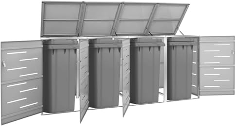 Keketa Homgoday Verzinkter Stahl Mülltonnenbox 276,5 x 77,5 x 112,5 cm, Grau, für Garten und Außenbereiche Model149561