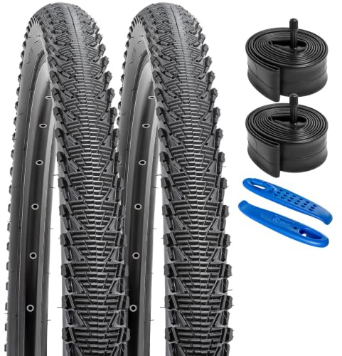 YunSCM 2PCS Faltbare 26 Zoll Fahrradreifen 26x2.10 Mantel 54-559 Plus 2PCS 26 Zoll Schlauch AV32mm Valve kompatibel 50-559 MTB Fahrräder/E-Bikes/Reifen 26x2.0 26x2.10 26x2.125 | 66 cm Mountainbike-Reifen kompatibel mit All Terrain Bike 26 x 2,10 Cruiser/Gravel/Hybrid Fahrradreifen und Schläuche (Y-836)