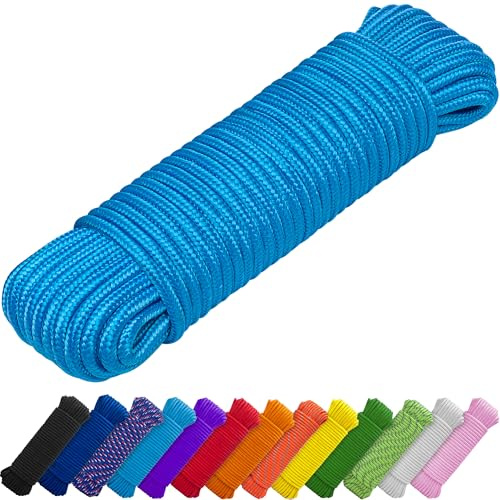 TECEUM Rope – 90 Feet x 1/4 Inch (7mm) – Sky Blue – Strong All-Purpose Cord