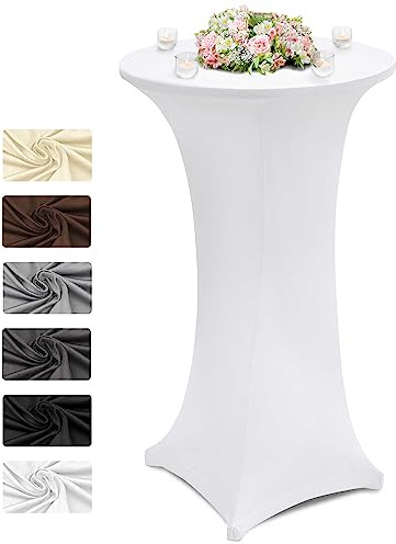 DecoHomeTextil Heimtextilmanufaktur Stretch Stehtischhusse Hussen mit 200g/m² Ø 75-85 cm, Höhe 110-120 cm, 1er Set Weiß, Stehtischbezug Elastisch