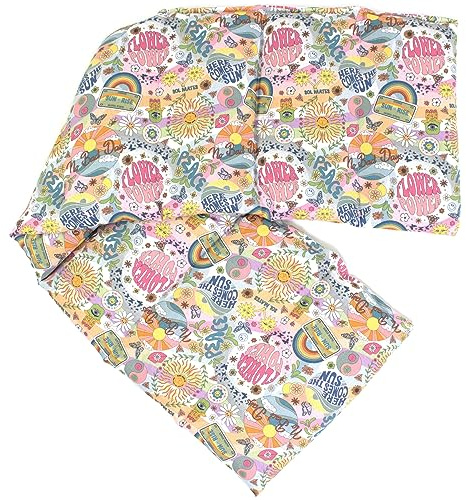 Coussin aux graines de lin compartimenté en huit XXL - 75x20 cm - Tissu biologique Flower Power - Coussin bouillotte aux graines - Compresse froide