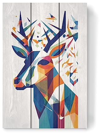 artboxONE Holzbild 45x30 cm Natur Hirsch Portrait bunt von Künstler Carina