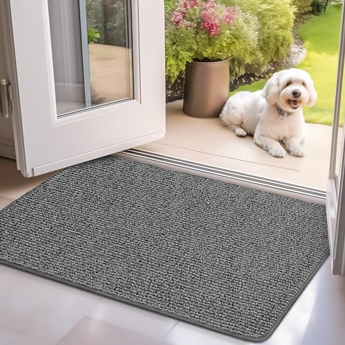 Mibao Fußmatte Innen, 60 x 90 cm, Schmutzfangmatte Waschbar, rutschfeste Fußmatte mit Gummirücken, Super Saugstarke Türmatte, wasserdichter Teppich für Haustür, Eingangsmatte, Küche, Grau
