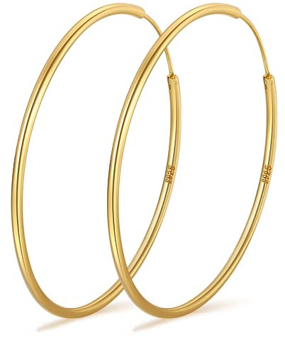 PABBEU Creolen Gold 14K Vergoldet Ohrringe Creolen Groß Dünne Ohrringe GoldCreolen Leicht Creolens Gold Groß Hypoallergen Goldene CreolenDamen Mädchen 30/40/50/60mm