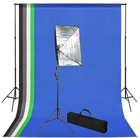 Homgoday Studioleuchte Set mit 5 Hintergründen, 60x40cm Softbox, Aluminiumrahmen, für Fotografie & Videoaufnahmen - Fotostudiokit Model3051358