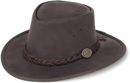 Talaroo Lederhut aus Känguruleder – ultraleicht & abriebfest, Outback/Western, knautschbar, wasserabweisend, elastisches Schweißband, Ösen für Kinnriemen (DE/NL/SE/PL, Alphanumerisch, XL, Braun)