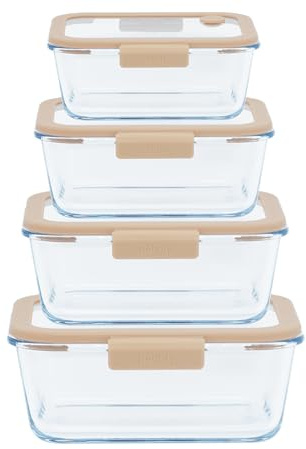 PEBBLY - Coffret de Conservation Sous-Vide (4 Boîtes en Verre + 1 Pompe Mise Sous-Vide) - Lot de 4 - Conservez vos Aliments plus Longtemps en Réduisant le Gaspillage, Organisez mieux votre Rangement