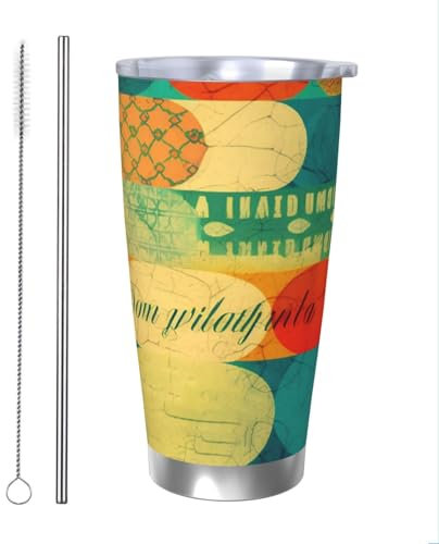 RLDOBOFE Farb-Collage-Bilderdruck, 590 ml, Edelstahl-Kaffeetasse, isolierter Becher, wiederverwendbar, Autobecher, doppelwandig, auslaufsicher, Reisebecher, Thermobecher für Zuhause, Büro