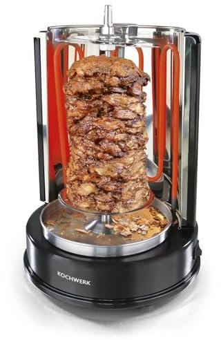 Rachs KOCHWERK Dönergrill für Zuhause | Vertikaler-Multigrill für Fleisch-, Fisch- & Veggie-Variationen | Rotisserie mit 360°-Rotation & großflächigem Heizelement | Mittelspieß & 6 Schaschlik-Spieße