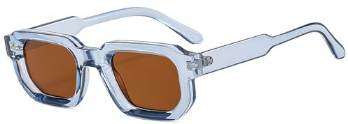 RUNHUIS Vintage Rechteckige Sonnenbrille für Damen Herren, Retro Sechseck Kleine dicke Rahmen Getönte Chunky Brille