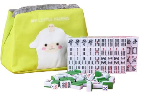 ppARK Mahjong 1 Set Mahjong-Mini-Mahjong-Spielset, leichte Mahjong-Fliesen-Sets mit 4 Würfeln für Geschenke, Zuhause, Büro, Reisen Mahjong Spiel