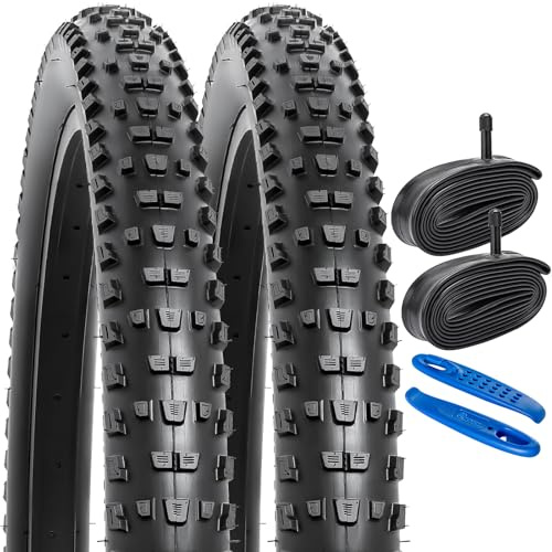 YunSCM 2PCS Faltbare 26 Zoll Fahrradreifen 26X2.25 Mantel 57-559 und 26 Schlauch Ventil AV32mm kompatibel Fahrrad 26x2.20 26x2.25 26x2.30 Fahrrad 26 Mountain Reifen schlauche