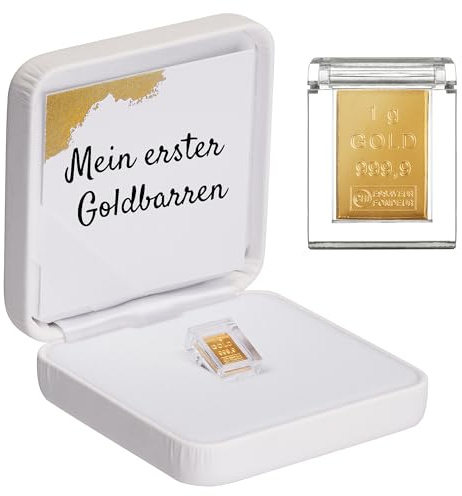 Goldgeschenk - Mein erster Goldbarren - Goldbarren 1g in hochwertiger Kapsel inkl. Etui und Grußkarte (Etui weiß) - Gold als Geschenk zur Taufe oder Geburt