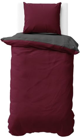 Visaggio Wende Bettwäsche Mikrofaser 135x200 cm Bordeaux Anthrazit Bettbezug Garnitur Set Uni Einfarbig Deckenbezug Kissenbezug Schlafzimmer Set