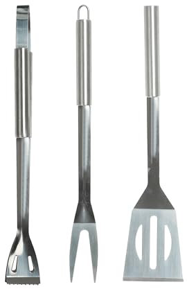 Fusion Food BBQ Tool Set of 3 Premium Barbecue Utensils BBQ Food Turner Tong and Fork Stainless Steel BBQ Tool Set With Hanging Loops Perfect BBQ Gifts For Men Camping Utensils for Outdoors