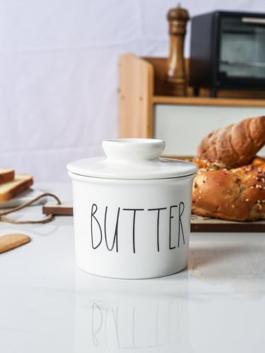 Lot de 3 pots à beurre de ferme pour comptoir, beurre français à laisser sur le comptoir avec ligne d'eau, support à beurre pour beurre frais à tartiner, céramique, blanc