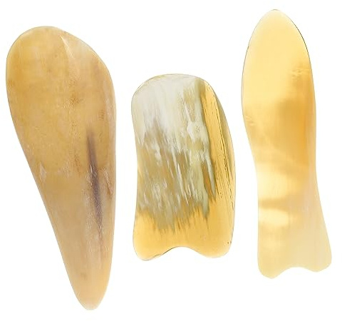 SEWOART 3-teiliges Set Gua Sha Büffelhorn Gesichtsmassagegerät Körpermassagegerät Ochsenhorn Gua Sha Unschädliches Schabwerkzeug