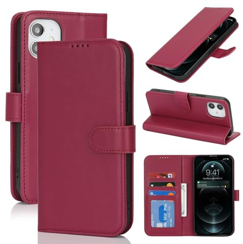 Zouzt Hülle für iPhone 12/12 Pro (6,1), Premium PU Leder, Rot