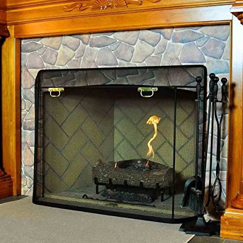 HPTHLY Pantallas para chimeneas Negro Mate Tradicional - 44'' WX 33'' H Pantalla para chimeneas Pantallas Planas para chimeneas Decorativas El nuev,