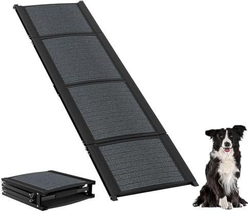 Froadp Hundramp vikbar av aluminium, 157 x 43 cm hundtrappa för bil, SUV, lastbil och husvagn, halkfri, hög lastkapacitet upp till 110 kg, hundbil svart