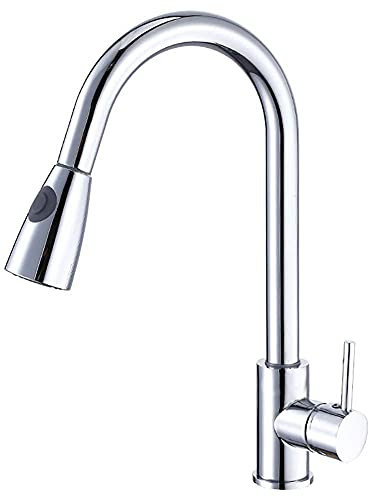 Copper Pull Out Sprayer Kitchen Faucet,360 °Swivel Single Handle Sink Mixer,Plating Hot and Cold Mixer Suitable for 1 Hole